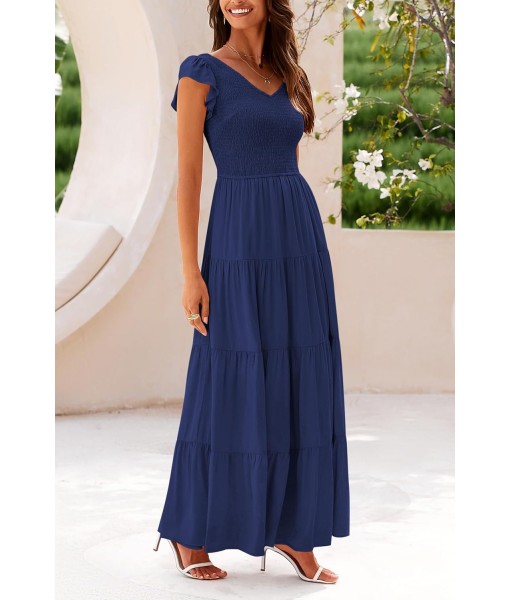 PRETTYGARDEN Women's Summer Flowy Maxi Dress Casual Cap Sleeve V Neck Smocked Beach Sundress