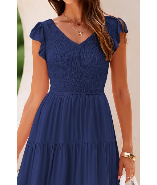 PRETTYGARDEN Women's Summer Flowy Maxi Dress Casual Cap Sleeve V Neck Smocked Beach Sundress
