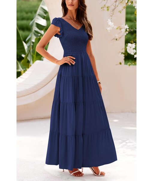 PRETTYGARDEN Women's Summer Flowy Maxi Dress Casual Cap Sleeve V Neck Smocked Beach Sundress