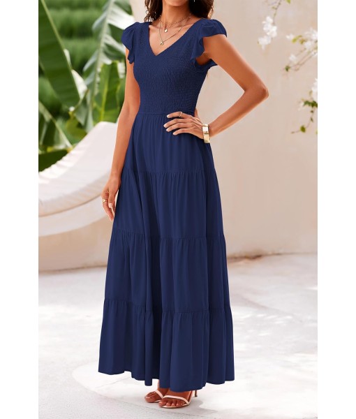 PRETTYGARDEN Women's Summer Flowy Maxi Dress Casual Cap Sleeve V Neck Smocked Beach Sundress