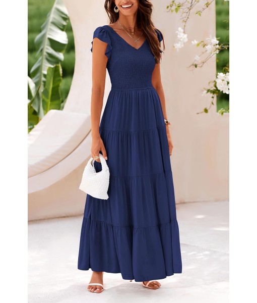 PRETTYGARDEN Women's Summer Flowy Maxi Dress Casual Cap Sleeve V Neck Smocked Beach Sundress