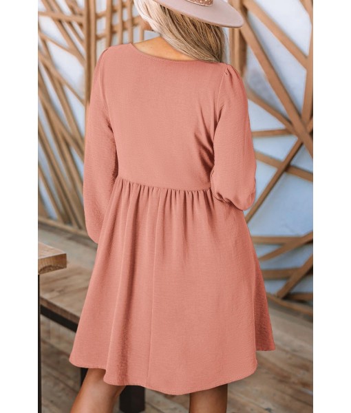 Dokotoo Womens 2025 Casual Dresses Smocked Crewneck Button Up Long Sleeve Empire Waist A-Line Mini Dress