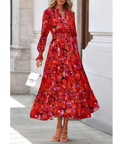 PRETTYGARDEN Women's Floral Maxi Dress 2025 Fall Long Sleeve V Neck Casual A Line Long Flowy Boho Party Dresses