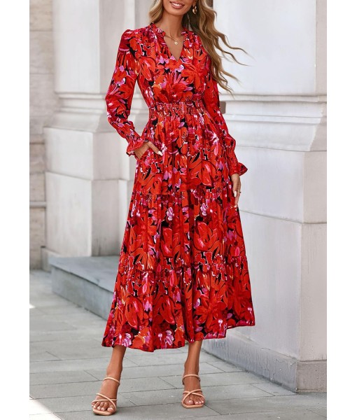 PRETTYGARDEN Women's Floral Maxi Dress 2025 Fall Long Sleeve V Neck Casual A Line Long Flowy Boho Party Dresses