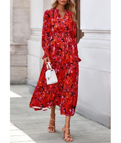 PRETTYGARDEN Women's Floral Maxi Dress 2025 Fall Long Sleeve V Neck Casual A Line Long Flowy Boho Party Dresses