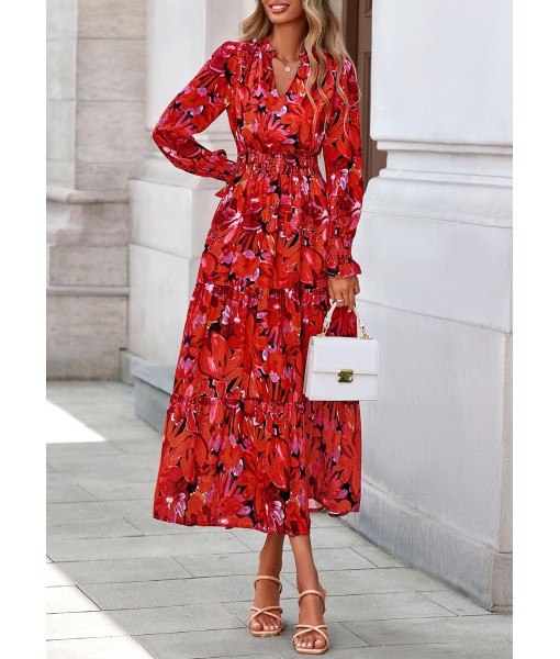 PRETTYGARDEN Women's Floral Maxi Dress 2025 Fall Long Sleeve V Neck Casual A Line Long Flowy Boho Party Dresses