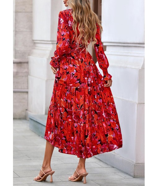 PRETTYGARDEN Women's Floral Maxi Dress 2025 Fall Long Sleeve V Neck Casual A Line Long Flowy Boho Party Dresses