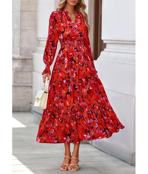 PRETTYGARDEN Women's Floral Maxi Dress 2025 Fall Long Sleeve V Neck Casual A Line Long Flowy Boho Party Dresses