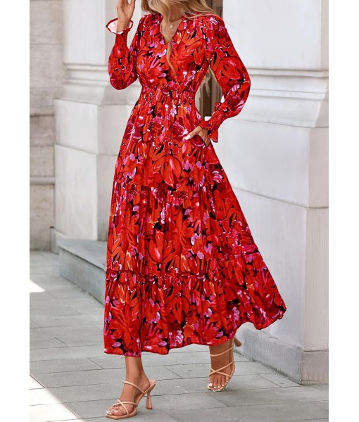 PRETTYGARDEN Women's Floral Maxi Dress 2025 Fall Long Sleeve V Neck Casual A Line Long Flowy Boho Party Dresses