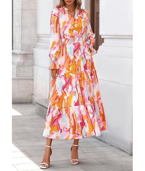 PRETTYGARDEN Women's Floral Maxi Dress 2025 Fall Long Sleeve V Neck Casual A Line Long Flowy Boho Party Dresses