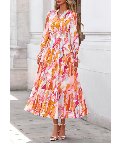 PRETTYGARDEN Women's Floral Maxi Dress 2025 Fall Long Sleeve V Neck Casual A Line Long Flowy Boho Party Dresses