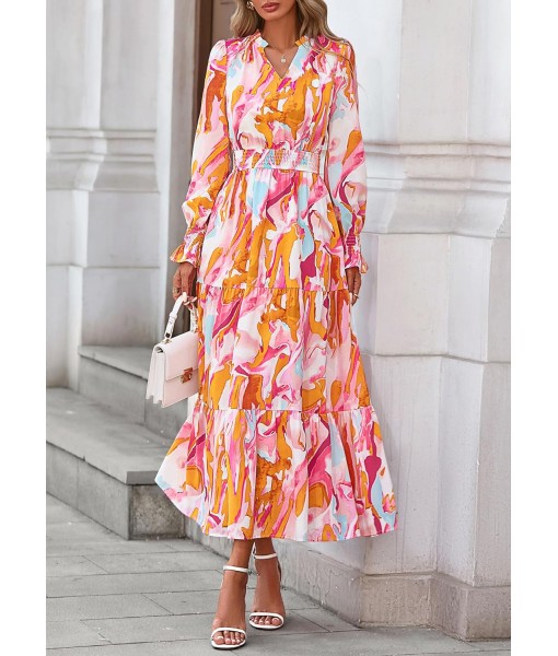 PRETTYGARDEN Women's Floral Maxi Dress 2025 Fall Long Sleeve V Neck Casual A Line Long Flowy Boho Party Dresses