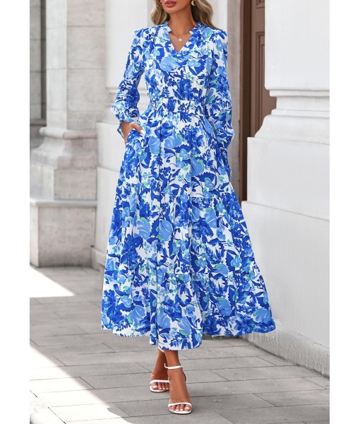 PRETTYGARDEN Women's Floral Maxi Dress 2025 Fall Long Sleeve V Neck Casual A Line Long Flowy Boho Party Dresses