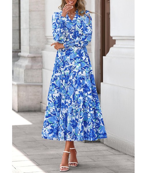 PRETTYGARDEN Women's Floral Maxi Dress 2025 Fall Long Sleeve V Neck Casual A Line Long Flowy Boho Party Dresses