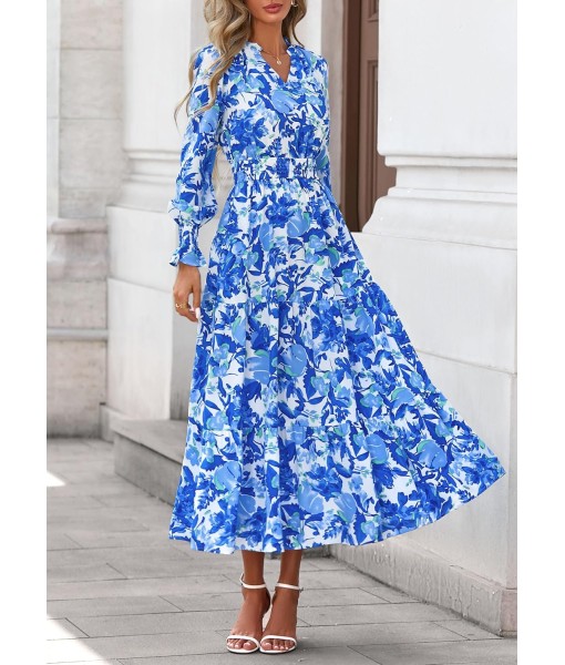 PRETTYGARDEN Women's Floral Maxi Dress 2025 Fall Long Sleeve V Neck Casual A Line Long Flowy Boho Party Dresses