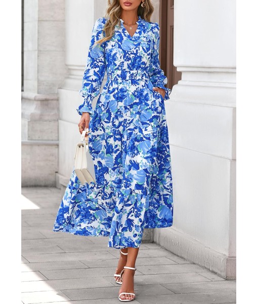 PRETTYGARDEN Women's Floral Maxi Dress 2025 Fall Long Sleeve V Neck Casual A Line Long Flowy Boho Party Dresses