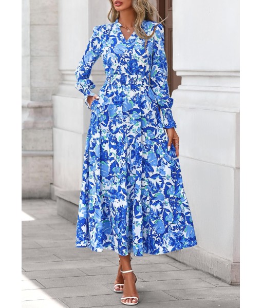 PRETTYGARDEN Women's Floral Maxi Dress 2025 Fall Long Sleeve V Neck Casual A Line Long Flowy Boho Party Dresses