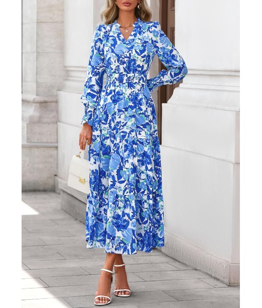 PRETTYGARDEN Women's Floral Maxi Dress 2025 Fall Long Sleeve V Neck Casual A Line Long Flowy Boho Party Dresses
