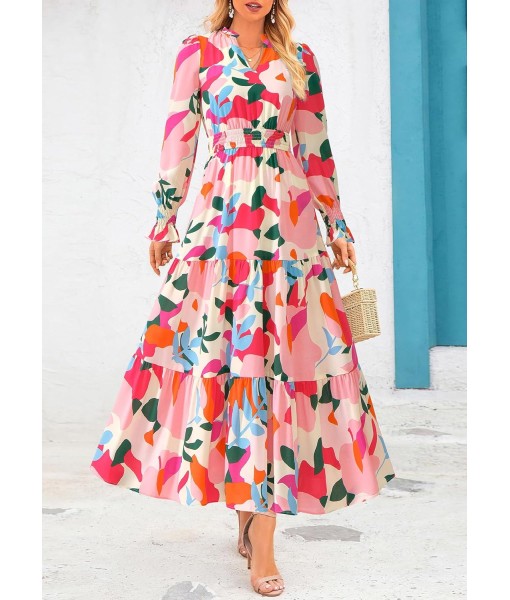 PRETTYGARDEN Women's Floral Maxi Dress 2025 Fall Long Sleeve V Neck Casual A Line Long Flowy Boho Party Dresses