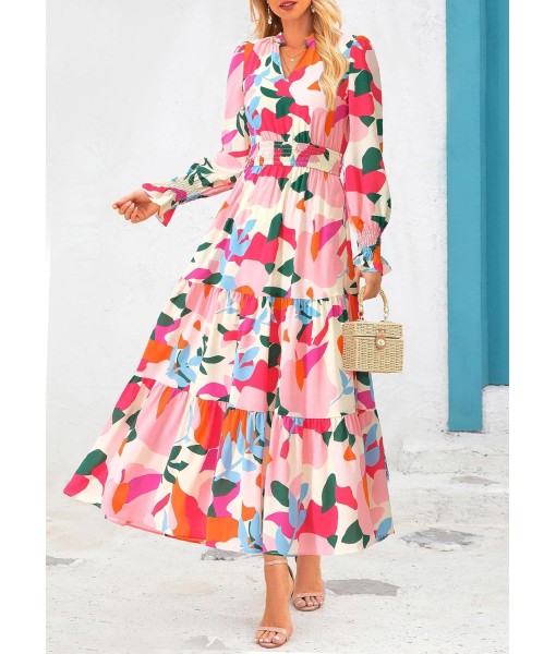 PRETTYGARDEN Women's Floral Maxi Dress 2025 Fall Long Sleeve V Neck Casual A Line Long Flowy Boho Party Dresses