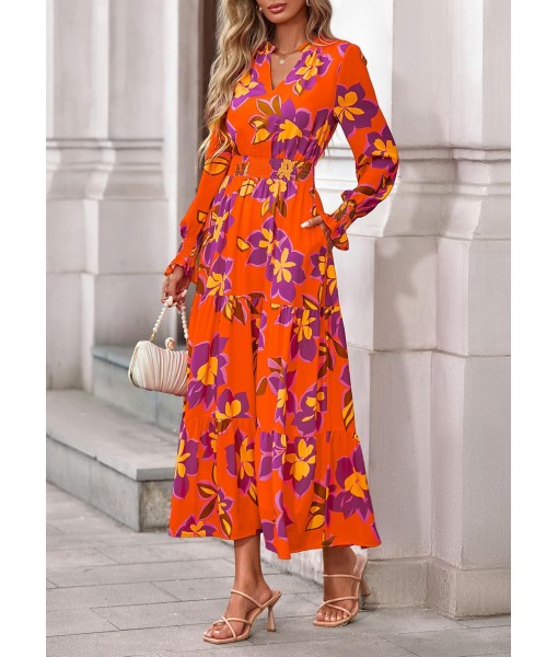 PRETTYGARDEN Women's Floral Maxi Dress 2025 Fall Long Sleeve V Neck Casual A Line Long Flowy Boho Party Dresses