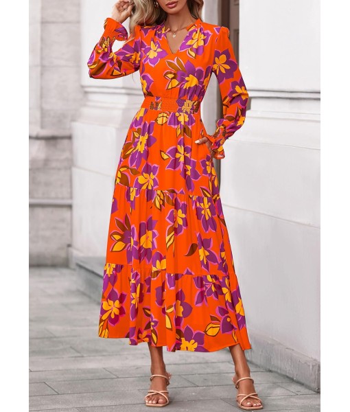 PRETTYGARDEN Women's Floral Maxi Dress 2025 Fall Long Sleeve V Neck Casual A Line Long Flowy Boho Party Dresses