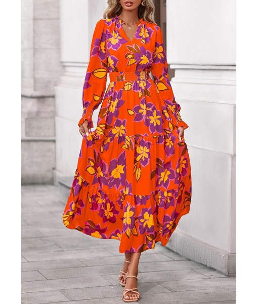 PRETTYGARDEN Women's Floral Maxi Dress 2025 Fall Long Sleeve V Neck Casual A Line Long Flowy Boho Party Dresses