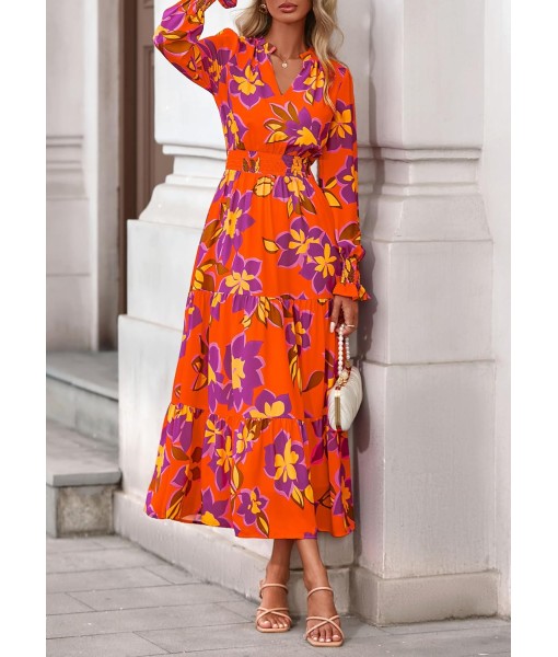 PRETTYGARDEN Women's Floral Maxi Dress 2025 Fall Long Sleeve V Neck Casual A Line Long Flowy Boho Party Dresses