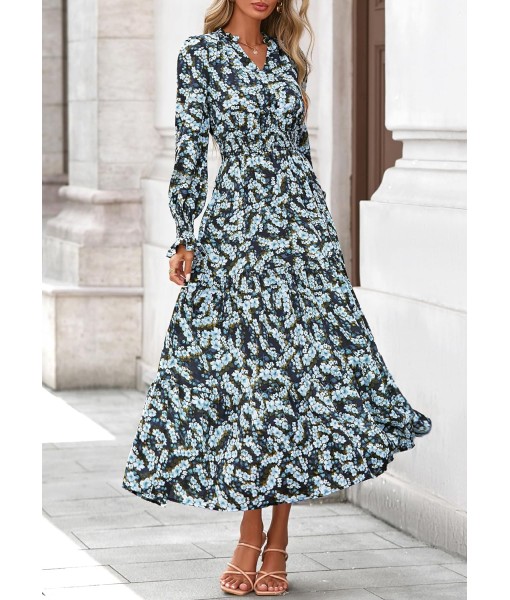 PRETTYGARDEN Women's Floral Maxi Dress 2025 Fall Long Sleeve V Neck Casual A Line Long Flowy Boho Party Dresses