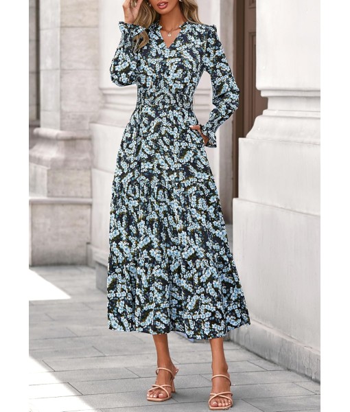 PRETTYGARDEN Women's Floral Maxi Dress 2025 Fall Long Sleeve V Neck Casual A Line Long Flowy Boho Party Dresses