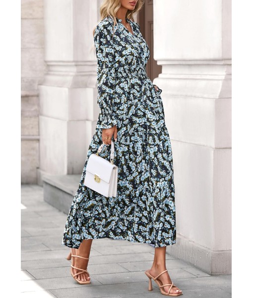 PRETTYGARDEN Women's Floral Maxi Dress 2025 Fall Long Sleeve V Neck Casual A Line Long Flowy Boho Party Dresses