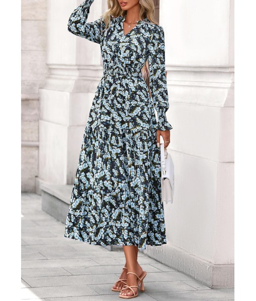 PRETTYGARDEN Women's Floral Maxi Dress 2025 Fall Long Sleeve V Neck Casual A Line Long Flowy Boho Party Dresses