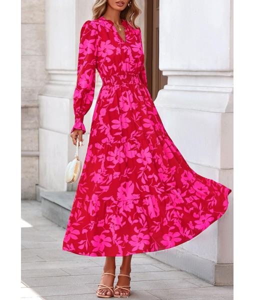 PRETTYGARDEN Women's Floral Maxi Dress 2025 Fall Long Sleeve V Neck Casual A Line Long Flowy Boho Party Dresses