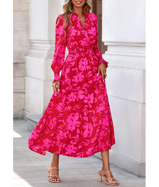 PRETTYGARDEN Women's Floral Maxi Dress 2025 Fall Long Sleeve V Neck Casual A Line Long Flowy Boho Party Dresses