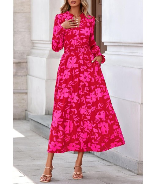 PRETTYGARDEN Women's Floral Maxi Dress 2025 Fall Long Sleeve V Neck Casual A Line Long Flowy Boho Party Dresses