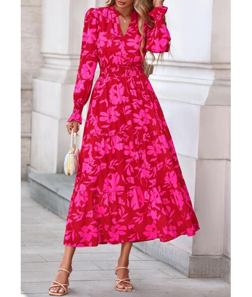 PRETTYGARDEN Women's Floral Maxi Dress 2025 Fall Long Sleeve V Neck Casual A Line Long Flowy Boho Party Dresses