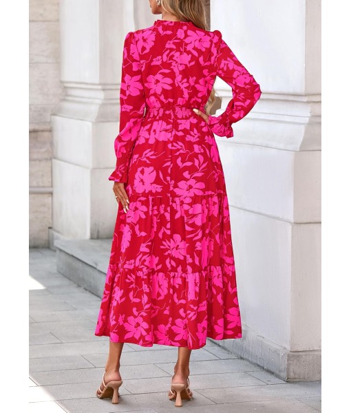 PRETTYGARDEN Women's Floral Maxi Dress 2025 Fall Long Sleeve V Neck Casual A Line Long Flowy Boho Party Dresses
