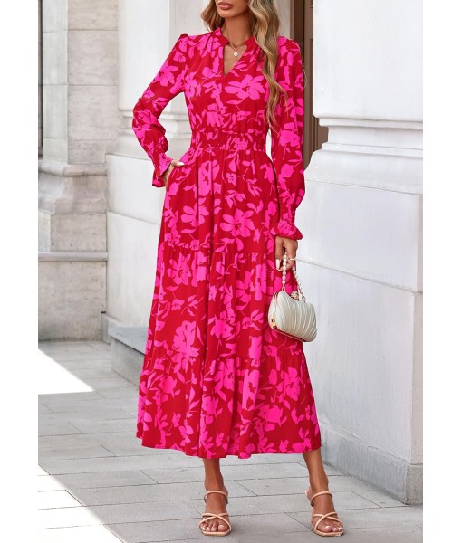 PRETTYGARDEN Women's Floral Maxi Dress 2025 Fall Long Sleeve V Neck Casual A Line Long Flowy Boho Party Dresses