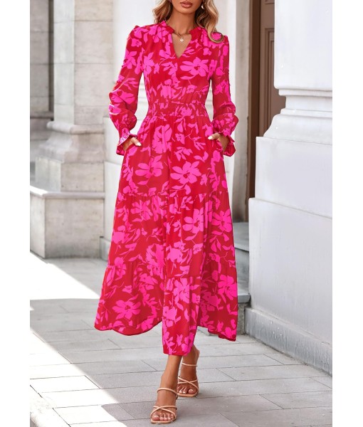 PRETTYGARDEN Women's Floral Maxi Dress 2025 Fall Long Sleeve V Neck Casual A Line Long Flowy Boho Party Dresses