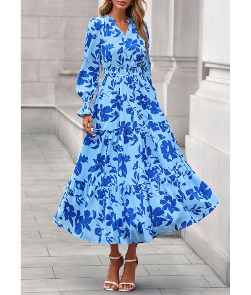PRETTYGARDEN Women's Floral Maxi Dress 2025 Fall Long Sleeve V Neck Casual A Line Long Flowy Boho Party Dresses