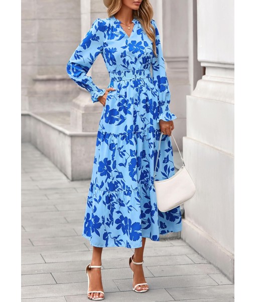 PRETTYGARDEN Women's Floral Maxi Dress 2025 Fall Long Sleeve V Neck Casual A Line Long Flowy Boho Party Dresses