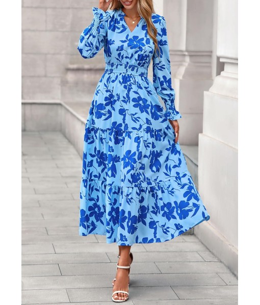 PRETTYGARDEN Women's Floral Maxi Dress 2025 Fall Long Sleeve V Neck Casual A Line Long Flowy Boho Party Dresses
