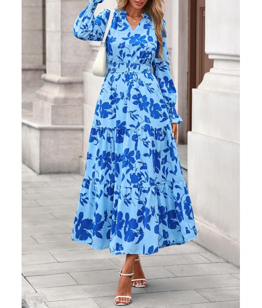 PRETTYGARDEN Women's Floral Maxi Dress 2025 Fall Long Sleeve V Neck Casual A Line Long Flowy Boho Party Dresses