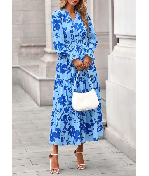 PRETTYGARDEN Women's Floral Maxi Dress 2025 Fall Long Sleeve V Neck Casual A Line Long Flowy Boho Party Dresses