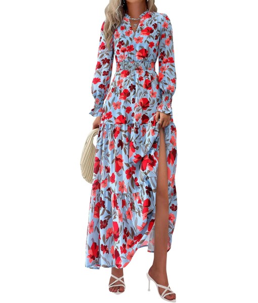 PRETTYGARDEN Women's Floral Maxi Dress 2025 Fall Long Sleeve V Neck Casual A Line Long Flowy Boho Party Dresses