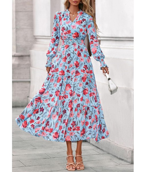 PRETTYGARDEN Women's Floral Maxi Dress 2025 Fall Long Sleeve V Neck Casual A Line Long Flowy Boho Party Dresses