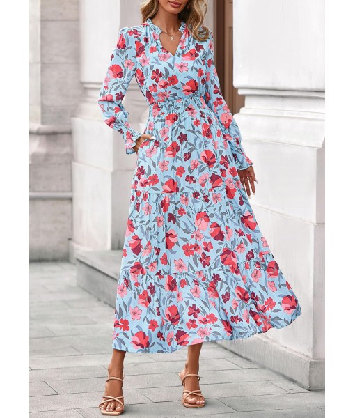 PRETTYGARDEN Women's Floral Maxi Dress 2025 Fall Long Sleeve V Neck Casual A Line Long Flowy Boho Party Dresses