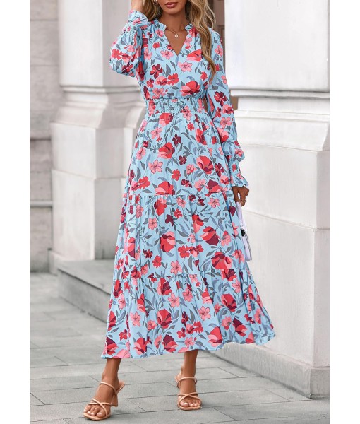 PRETTYGARDEN Women's Floral Maxi Dress 2025 Fall Long Sleeve V Neck Casual A Line Long Flowy Boho Party Dresses