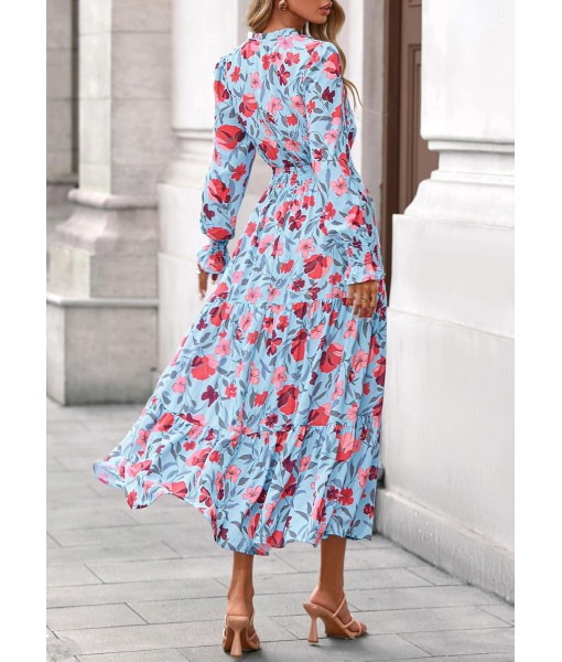PRETTYGARDEN Women's Floral Maxi Dress 2025 Fall Long Sleeve V Neck Casual A Line Long Flowy Boho Party Dresses