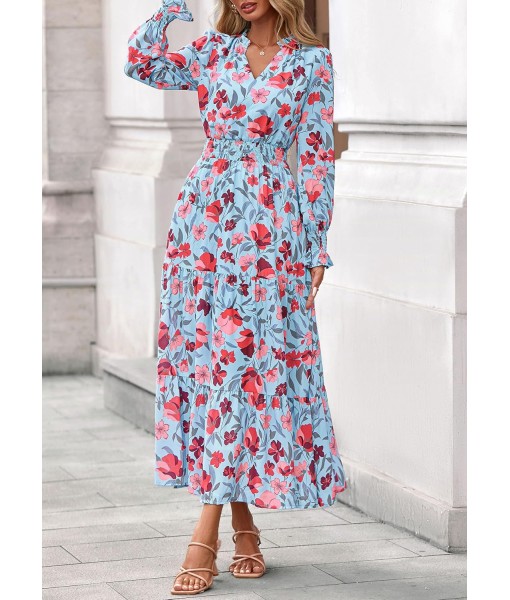 PRETTYGARDEN Women's Floral Maxi Dress 2025 Fall Long Sleeve V Neck Casual A Line Long Flowy Boho Party Dresses